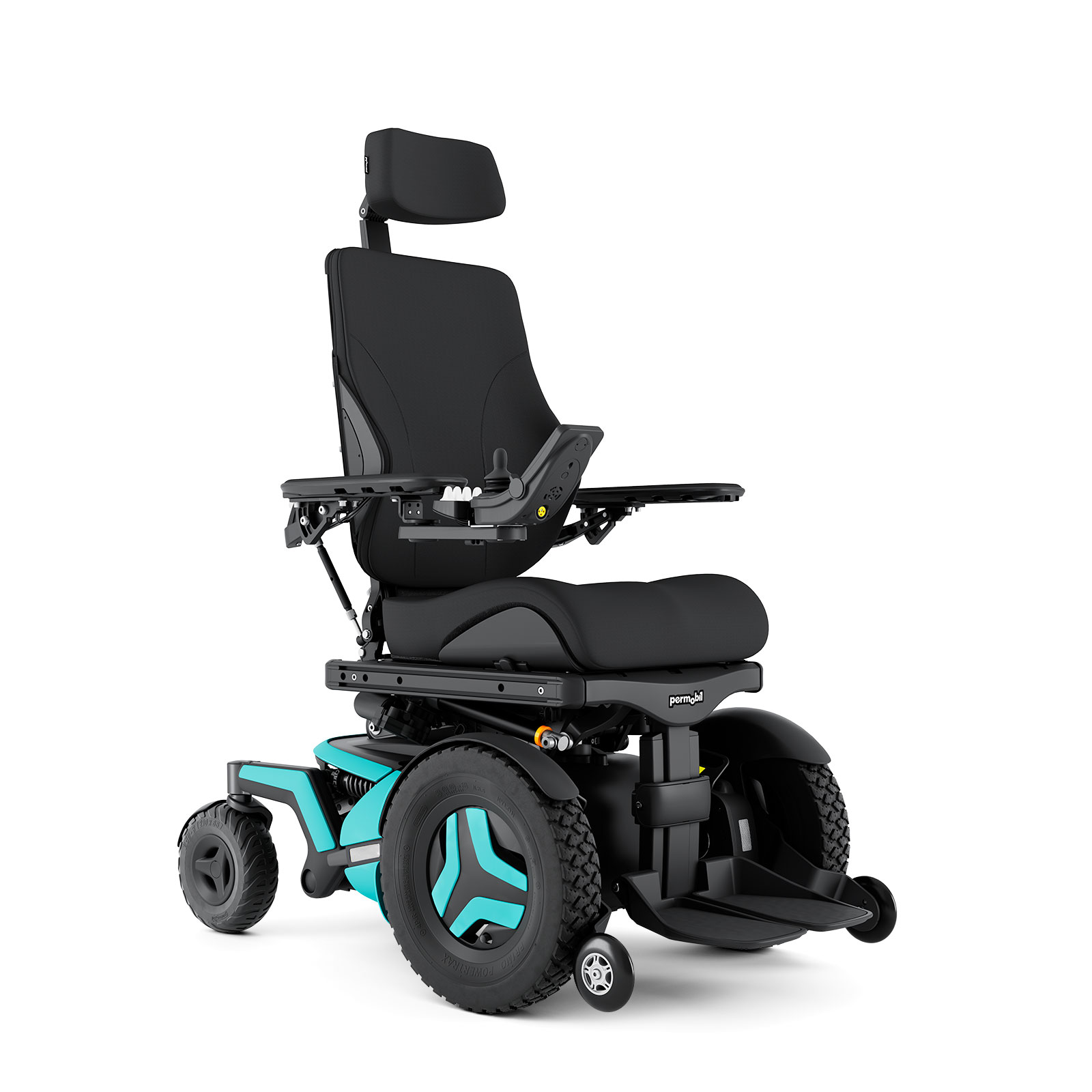 f5 corpus outdoor/indoor powerchair in aqua blue